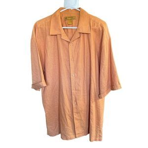 Brock Jeans Men's Linin Button Up Short Sleeve Shirt Orange XXL Casual